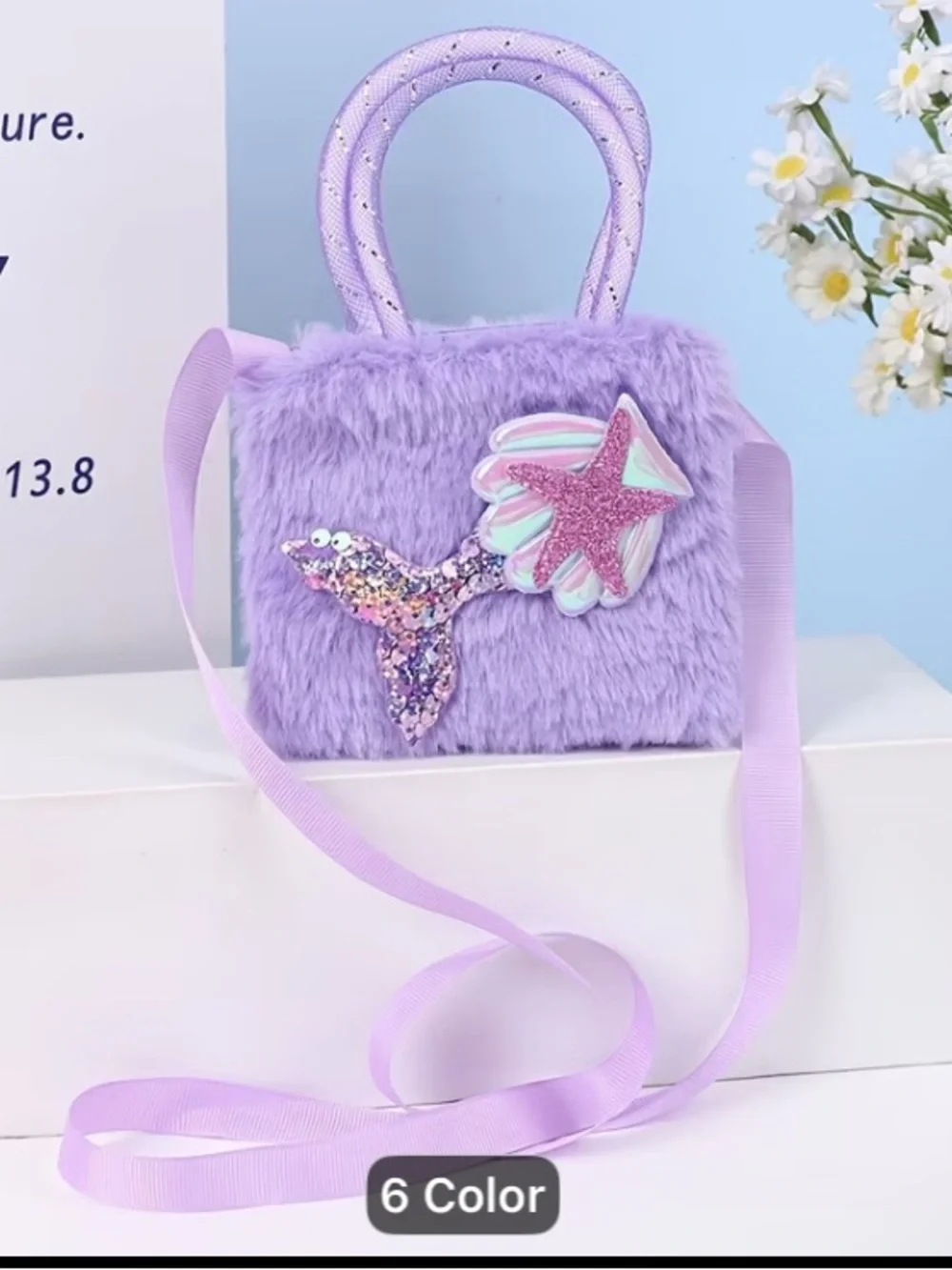 Kids Lavender Plush Mermaid Crossbody Bag